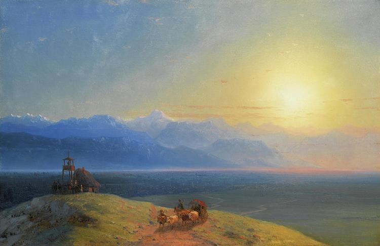 View of the Caucasus with Mount Kazbek in the Distance - Iwan Konstantinowitsch Aiwasowski