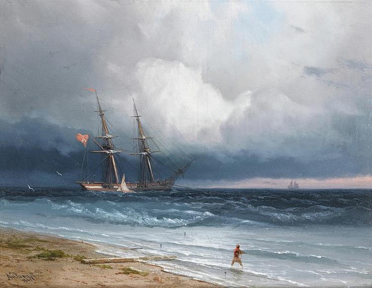 Ship by the Shore - Ivan Konstantinovich Aivazovskii