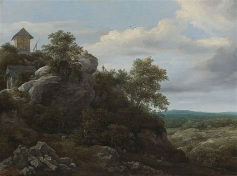 Landscape with Houses on a Rocky Hill with a View of a Plain Beyond - Якоб Исаакс ван Рёйсдал