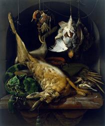 Dead Hare, Partridges, and Other Birds in a Niche - Jan Weenix