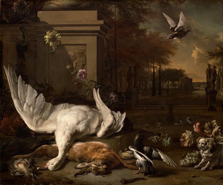 Still Life with Swan and Game before a Country Estate, c.1685 - Jan Weenix