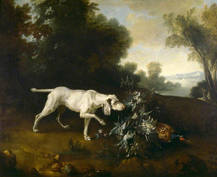 A Dog Pointing a Pheasant in a Landscape - Jean-Baptiste Oudry