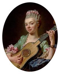 Young Woman with a Guitar - Jean-Bernard Restout