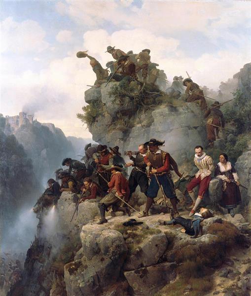 Riflemen Defending a Pass, 1851 - Carl Friedrich Lessing