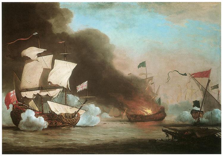 An English Ship in action with Barbary Pirates - Willem van de Velde the Younger