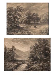 Romantic landscape and Romantic landscape with hikers - Cornelis Kimmel