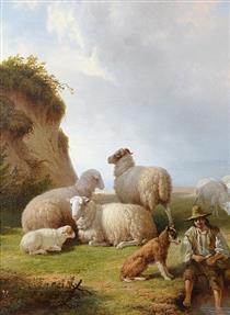 Shepherd with sheep - Cornelis Kimmel