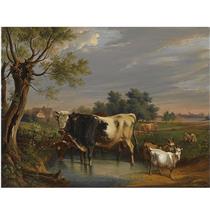 Cattle in a summer landscape - Cornelis Kimmel