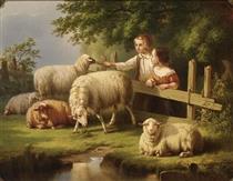 Tending the sheep - Cornelis Kimmel