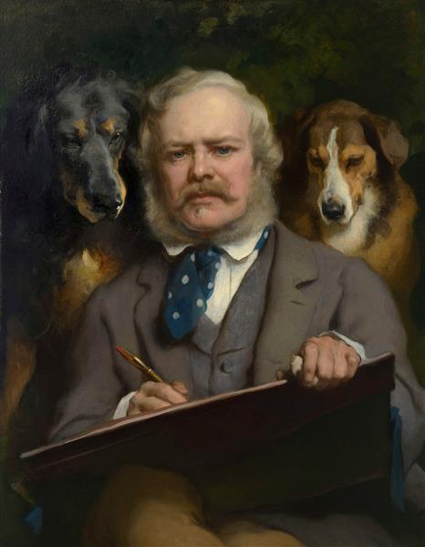 Self-portrait of the Artist with two Dogs - Едвін Генрі Ландсір