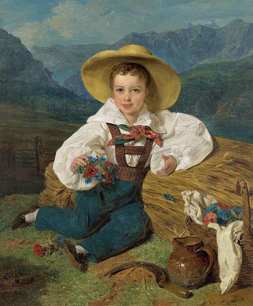 Count Demetrius Apraxin As Child In Front Of Mountain Landscape - Ferdinand Georg Waldmüller