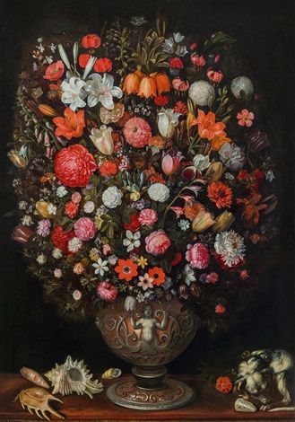 Bouquet of flowers in a sculpted vase - Jan Brueghel the Younger