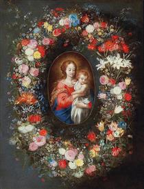 The Madonna and Child Surrounded by a Floral Garland - Jan Brueghel le Jeune