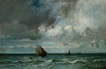 Barges Fleeing Before the Storm - Jules Dupre