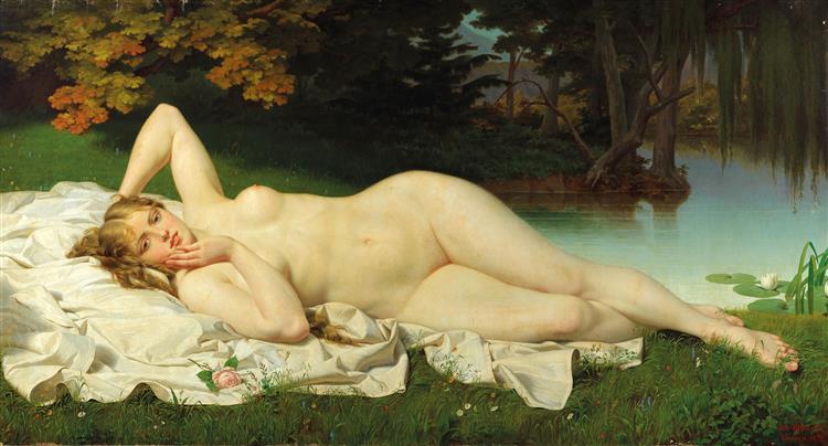 Female nude in a wide landscape, 1877 - Luigi Da Rios