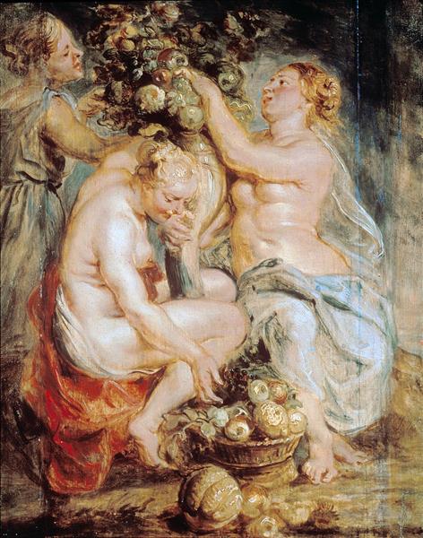 Ceres and Two Nymphs with a Cornucopia - Peter Paul Rubens