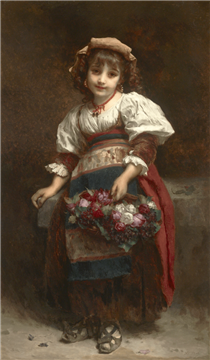 Young girl with a basket of flowers - Adolphe Piot
