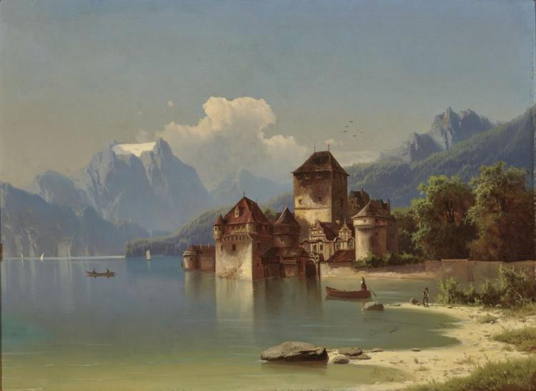 Castle on the mountain lake - Adolf Chwala