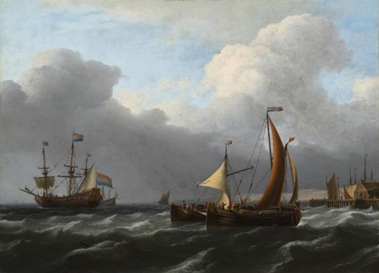 Ships off the coast in choppy waters - Aernout Smit