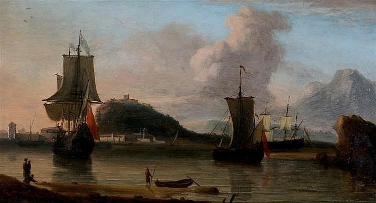 English and Dutch ships in a calm Mediterranean bay - Aernout Smit