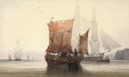 Fishermen mooring in a calm - Alexandre Thomas Francia