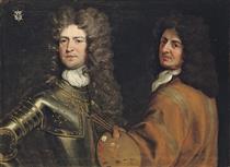 Double portrait of the artist, half-length, with a palette and brushes and Brigadier-General Robert Killigrew (1660-1707), half-length, in armour - Antonio Verrio