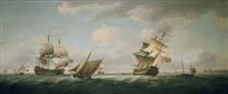 Shipping in a Breeze, with a Cutter close-hauled in the foreground - Charles Brooking