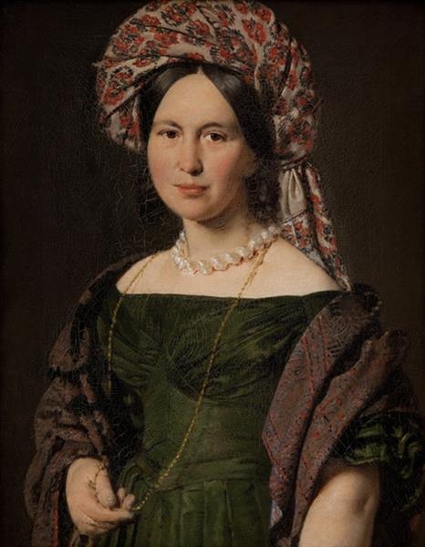 Cathrine Jensen, née Lorenzen, the Artist's Wife, Wearing a Turban, 1842 - 1844 - Christian Albrecht Jensen