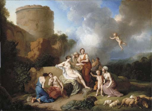 A classical landscape with Venus and Cupid, and attendant nymphs - Christian Wilhelm Ernst Dietrich