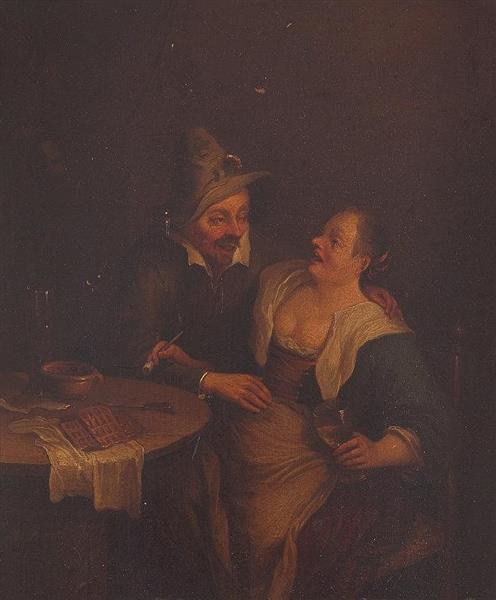 An interior with an amorous couple - Cornelis Pietersz. Bega