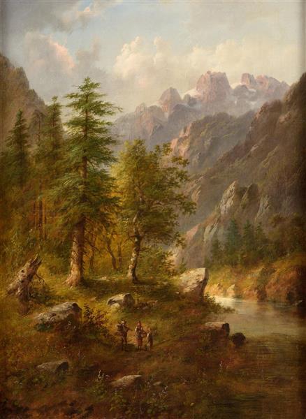 Alpine Landschaft mit Landvolk - Eduard Boehm
