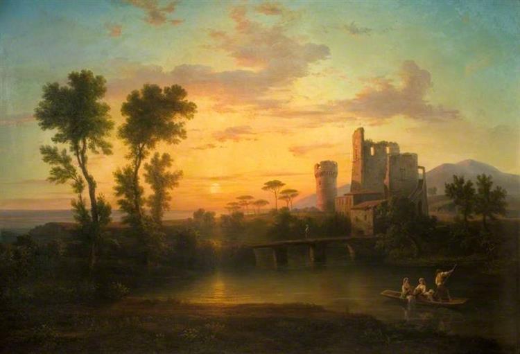 River with Old Ruins, Sunset - Francis Danby