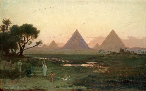Pyramiderna vid Giza från Nilens strand - Georg von Rosen