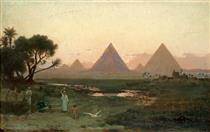 Pyramiderna vid Giza från Nilens strand - Georg von Rosen