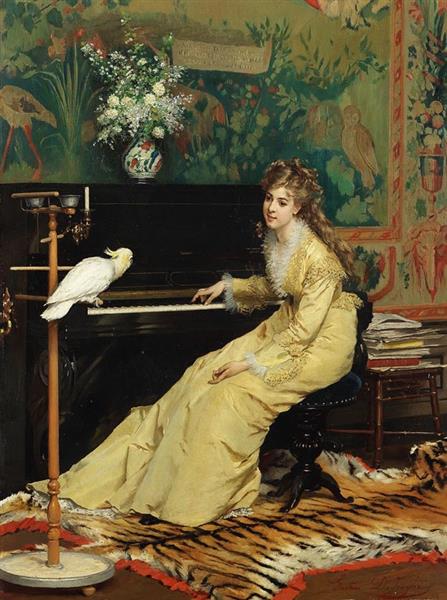 Woman at the Piano with Cockatoo - Gustave Léonard De Jonghe   The Japanese Fan