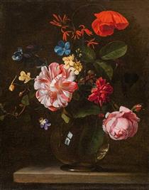 Flowers in a glass vase - Haerman Verelst