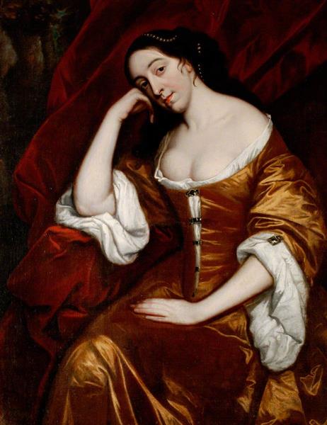 Portrait of a Lady, Three-Quarter Length, Seated, Wearing a Gold Dress with Red Robes - Henry Anderton