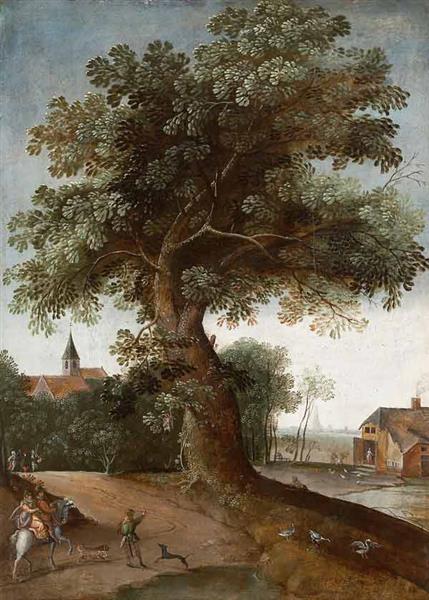 Landschaft mit großem Baum - Jacob Grimmer