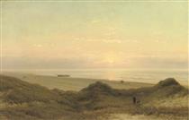 On the beach at sunset - Johannes Joseph Destrée
