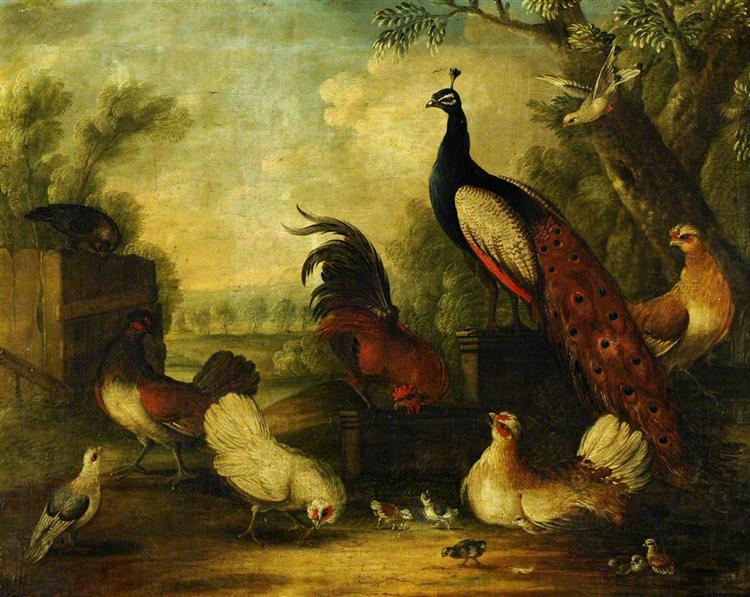 A Group of Ornamental Fowl in a Landscape - Marmaduke Cradock