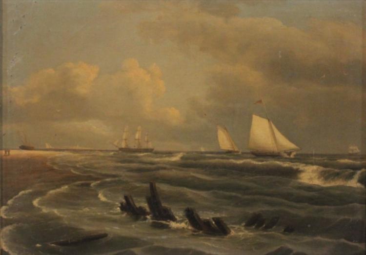 Coastal Scene with Ships on Ocean - Thomas Birch