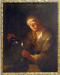 Frau mit Kerze und Laterne - Anna Dorothea Therbusch