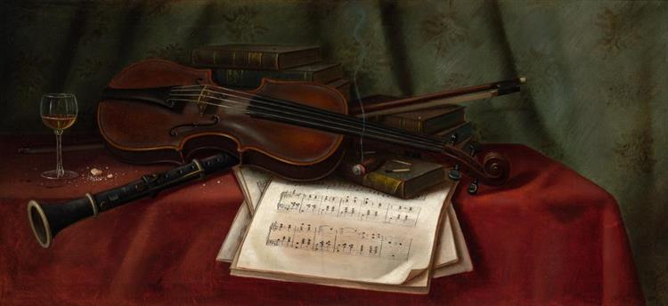 Tabletop with Musical Instruments - Charles Alfred Meurer