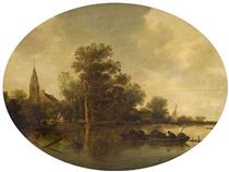 Pêcheurs sur la rivière - Frans de Hulst