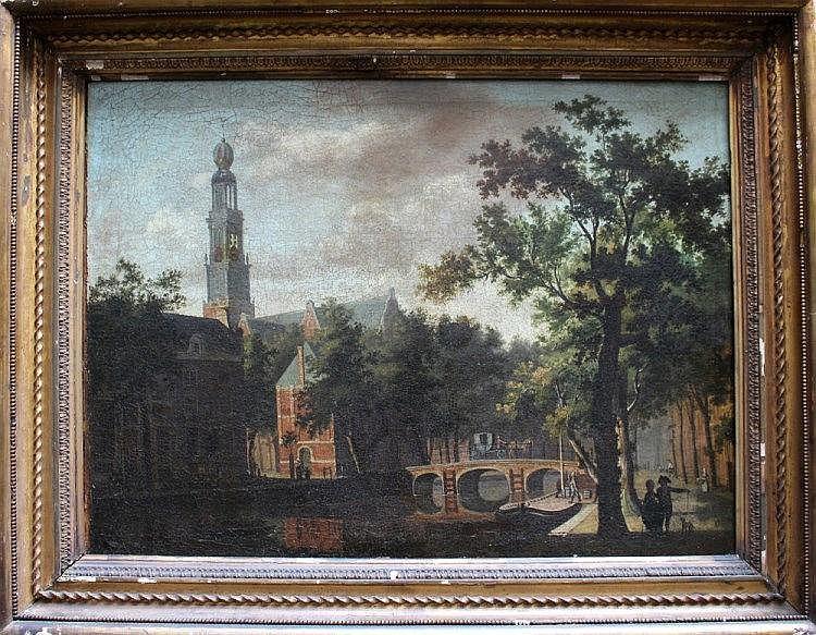 View of Amsterdam with a gracht boat and peasants - Isaac Ouwater