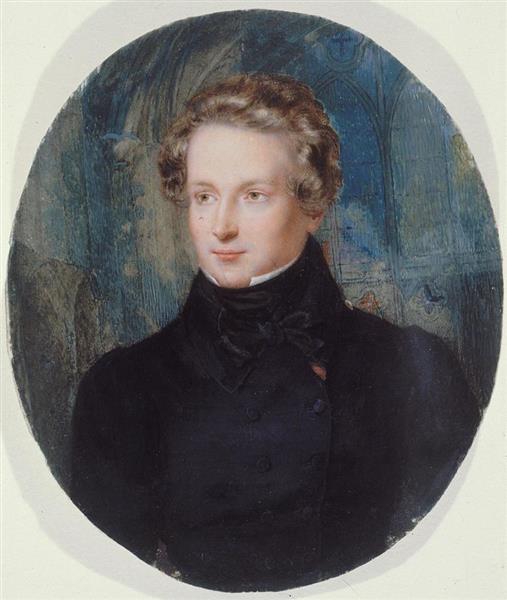 Portrait De Victor Hugo Sur Fond De Notredame De Reims - Jean Alaux