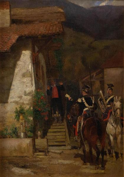 SOLDIERS VISITING A HOUSE - Jean Baptiste Edouard Detaille