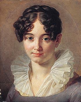 portrait of a young lady, head and shoulders, wearing a grey dress - Jean-Jacques-Francois Le Barbier
