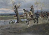 Napoleon on horseback leading his troops - Jersy Kossak