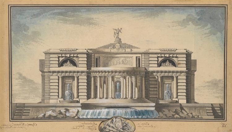 Design for a Neoclassical Building, Thought to be a School of Arts for the City of Stockholm - Louis Gustave Taraval